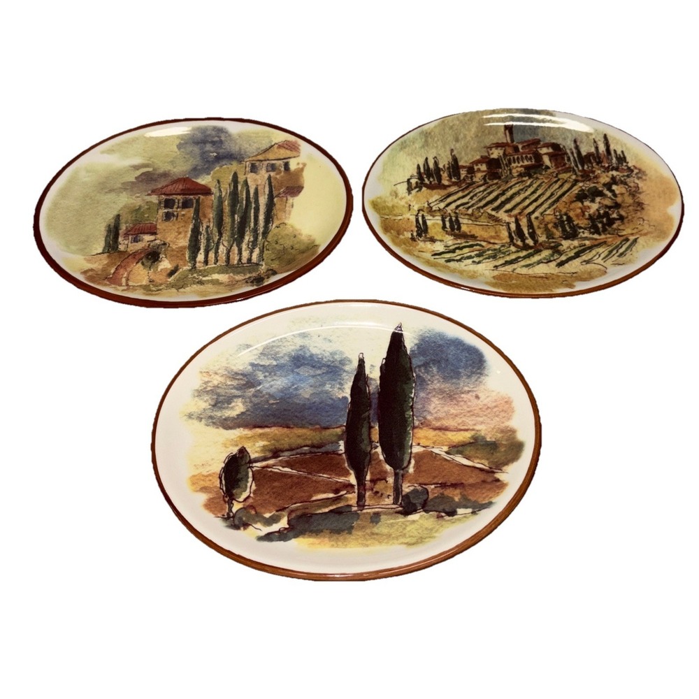 Williams Sonoma Tuscan Landscape Appetizer Plates Oval Set Of 3 (E5)